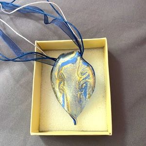 Large blue and gold glass pendant